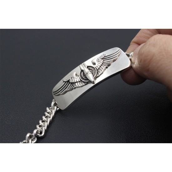 Men's US Army Air Force Pilot AAF Bombardier Wings Badge Sterling Silver Bracelet Bangle Men's US Army Air Force Pilot AAF Bombardier Wings Badge Sterling Silver Bracelet Bangle