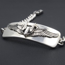 Men`s Us Army Air Force Aerial Gunner wings Sterling Silver Bracelet Bangle