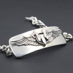 Men`s Us Army Air Force Aerial Gunner wings Sterling Silver Bracelet Bangle