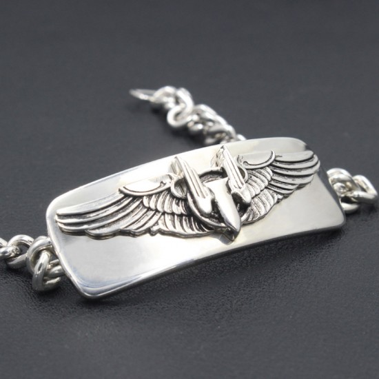 Men`s Us Army Air Force Aerial Gunner wings Sterling Silver Bracelet Bangle Men`s Us Army Air Force Aerial Gunner wings Sterling Silver Bracelet Bangle