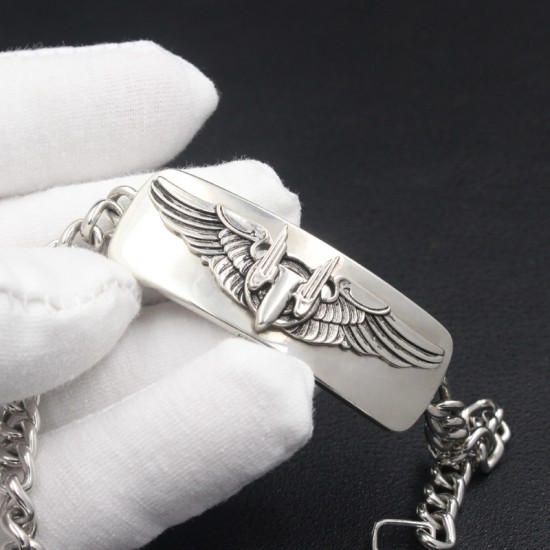 Men`s Us Army Air Force Aerial Gunner wings Sterling Silver Bracelet Bangle Men`s Us Army Air Force Aerial Gunner wings Sterling Silver Bracelet Bangle