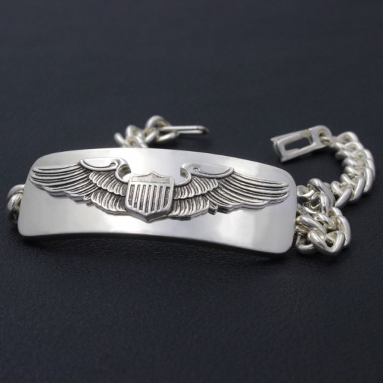 Men's Us Army Air Force Pilot Wings Badge AAF Sterling Silver Bracelet Bangle Men's Us Army Air Force Pilot Wings Badge AAF Sterling Silver Bracelet Bangle