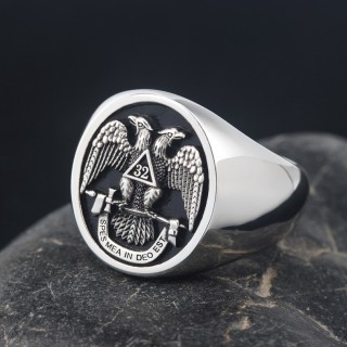 925 Sterling Silver MASTER MASON Ring Illuminati Masonic Symbols 32 degree Cross 