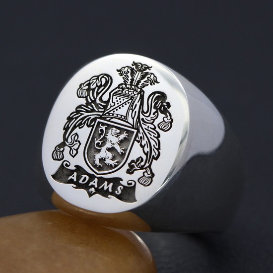 Personalized Family Crest Coat of Arms Badge Wax Seal Signet Sterling Silver 18kt Gold Engraved Ring