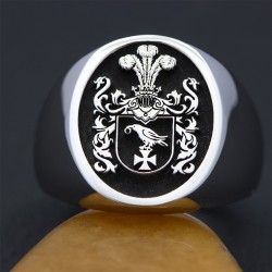 Personalized Family Crest Coat of Arms Badge Wax Seal Signet Sterling Silver 18kt Gold Engraved Ring