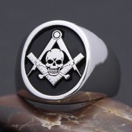 Antique Freemason Masonic Widow's Son Skull and Crossbones sterling silver Ring