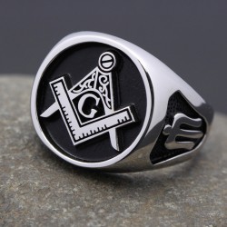 Master Mason Freemasonry Compass Trowel Sterling Silver Jewelry Ring