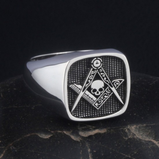 Mason Widow`s Son Skull and Bones Freemason Masonic Sterling Silver Ring