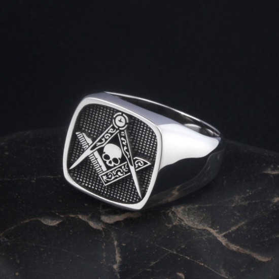 Mason Widow`s Son Skull and Bones Freemason Masonic Sterling Silver Ring