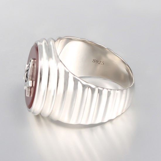 Luxury Men`s Freemasonry Masonic Campass Fraternal Agate Stone Sterling Silver Ring Luxury Men`s Freemasonry Masonic Campass Fraternal Agate Stone Sterling Silver Ring