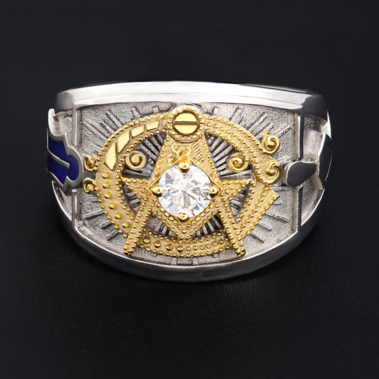 Ancient Templar G Freemason Masonic Solid Sterling Silver Ring