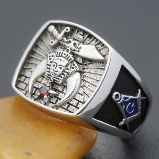 Antique Shriners Masons Masonic Gems Stone 925 Sterling Silver Ring