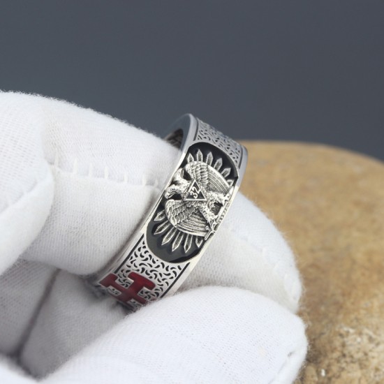 Scottish Rite Freemasonry 32nd Double Headed Eagle Master Mason 925 Sterling Silver Ring Scottish Rite Freemasonry 32nd Double Headed Eagle Master Mason 925 Sterling Silver Ring