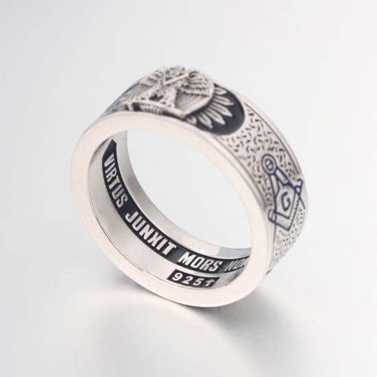 Scottish Rite Freemasonry 32nd Double Headed Eagle Master Mason 925 Sterling Silver Ring Scottish Rite Freemasonry 32nd Double Headed Eagle Master Mason 925 Sterling Silver Ring