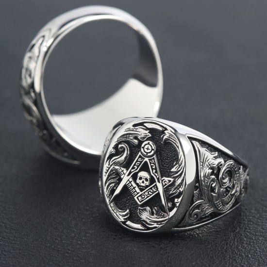 Freemason Skull And Bones Signet Masonic Hand Engraving Sterling Silver Ring Freemason Skull And Bones Signet Masonic Hand Engraving Sterling Silver Ring