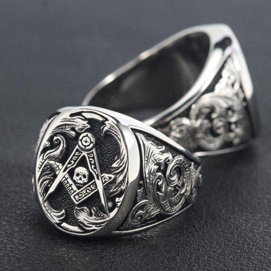 Freemason Skull And Bones Signet Masonic Hand Engraving Sterling Silver Ring Freemason Skull And Bones Signet Masonic Hand Engraving Sterling Silver Ring