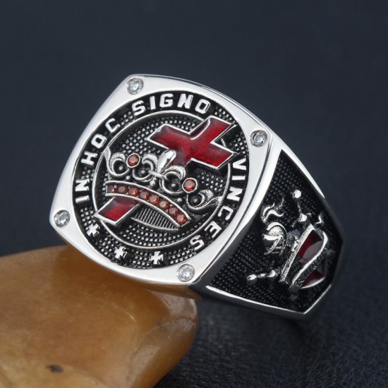Knights Templar In Hoc Signo Vinces Crusader Seal Freemasonry Sterling Silver Ring