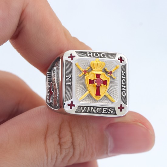 Knights Templar Cross and Crown In Hoc Signo Vinces Crusader Seal Shield Masonic Freemasonry Sterling Silver Ring Knights Templar Cross and Crown In Hoc Signo Vinces Crusader Seal Shield Masonic Freemasonry Sterling Silver Ring