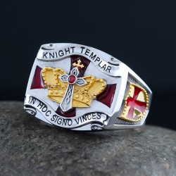 Knights Templar Masonic In Hoc Signo Vinces Chi Rho 925 Sterling Silver Ring  
