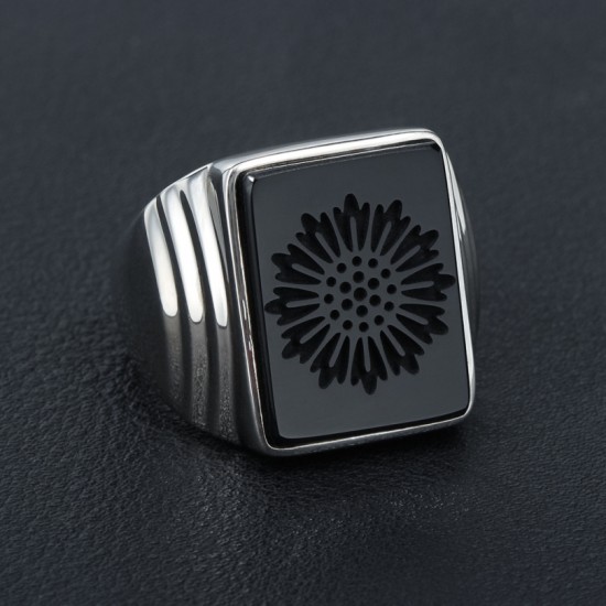 Men Gatsby Leonardo Dicaprio Black onyx Agate Signet Crest Sterling Silver Ring