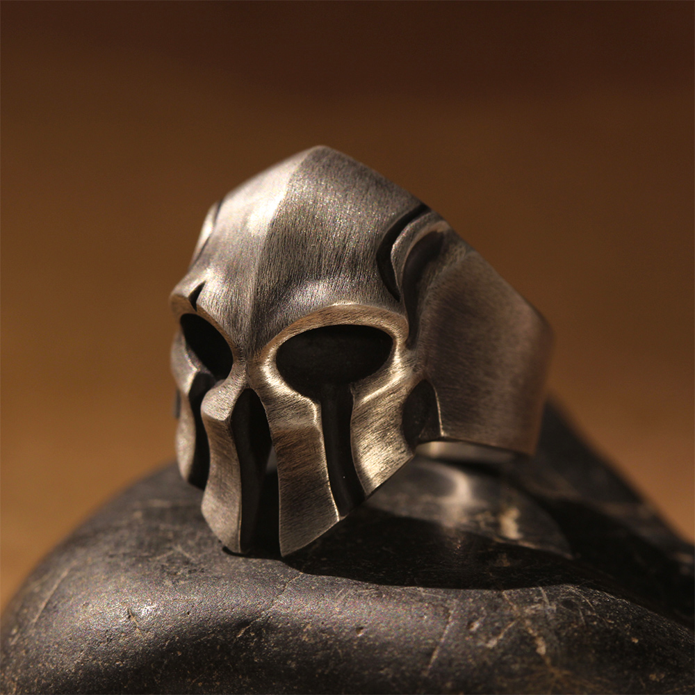 Men's Stainless Steel Greek Spartan Mask Knight Helmet Ring Silver/Black/Gold