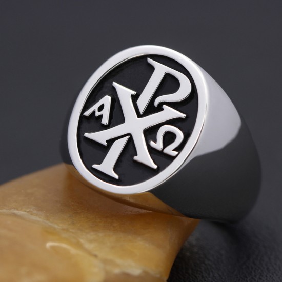 Chi Rho ΧΡ Alpha Omega Cross chrismon Jesus Sacred labarum Sterling Silver Ring Chi Rho ΧΡ Alpha Omega Cross chrismon Jesus Sacred labarum Sterling Silver Ring