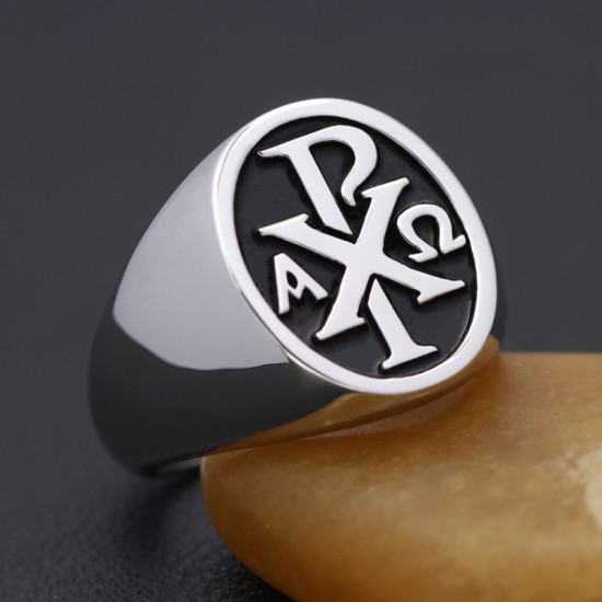 Chi Rho ΧΡ Alpha Omega Cross chrismon Jesus Sacred labarum Sterling Silver Ring Chi Rho ΧΡ Alpha Omega Cross chrismon Jesus Sacred labarum Sterling Silver Ring
