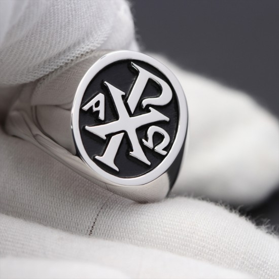 Chi Rho ΧΡ Alpha Omega Cross chrismon Jesus Sacred labarum Sterling Silver Ring Chi Rho ΧΡ Alpha Omega Cross chrismon Jesus Sacred labarum Sterling Silver Ring