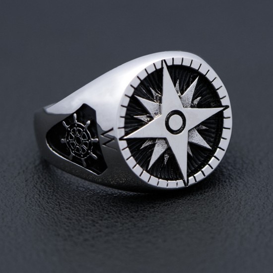Men`s Compass Marine Anchor Nautical Ship Helm Wheel 925 Sterling Silver Jewelry Ring Men`s Compass Marine Anchor Nautical Ship Helm Wheel 925 Sterling Silver Jewelry Ring
