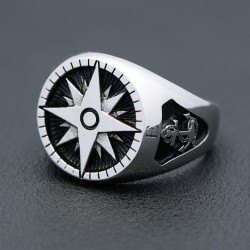 Men`s Compass Marine Anchor Nautical Ship Helm Wheel 925 Sterling Silver Jewelry Ring