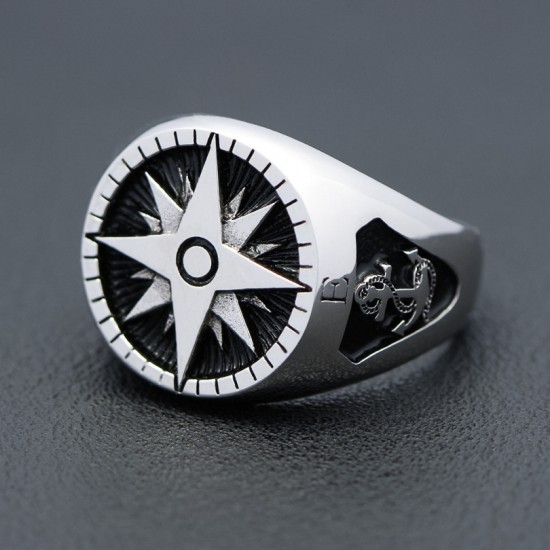Men`s Compass Marine Anchor Nautical Ship Helm Wheel 925 Sterling Silver Jewelry Ring Men`s Compass Marine Anchor Nautical Ship Helm Wheel 925 Sterling Silver Jewelry Ring