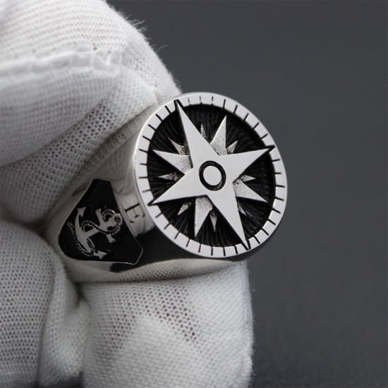 Men`s Compass Marine Anchor Nautical Ship Helm Wheel 925 Sterling Silver Jewelry Ring Men`s Compass Marine Anchor Nautical Ship Helm Wheel 925 Sterling Silver Jewelry Ring