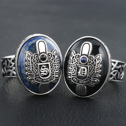 Men`s  Vampire Diaries Daylight Amulet Halloween Lapis Lazuli Agate Custom A-Z Initial Sterling Silver Ring