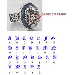 Men`s  Vampire Diaries Daylight Amulet Halloween Lapis Lazuli Agate Custom A-Z Initial Sterling Silver Ring