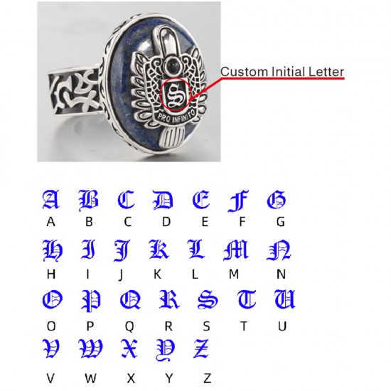 Men`s Vampire Diaries Daylight Amulet Halloween Lapis Lazuli Agate Custom A-Z Initial Sterling Silver Ring Men`s Vampire Diaries Daylight Amulet Halloween Lapis Lazuli Agate Custom A-Z Initial Sterling Silver Ring