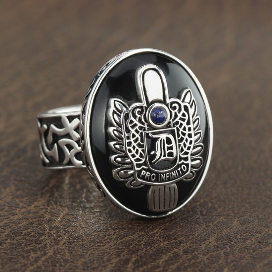 Men`s Vampire Diaries Daylight Amulet Halloween Lapis Lazuli Agate Custom A-Z Initial Sterling Silver Ring Men`s Vampire Diaries Daylight Amulet Halloween Lapis Lazuli Agate Custom A-Z Initial Sterling Silver Ring