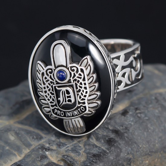 Men`s Vampire Diaries Daylight Amulet Halloween Lapis Lazuli Agate Custom A-Z Initial Sterling Silver Ring Men`s Vampire Diaries Daylight Amulet Halloween Lapis Lazuli Agate Custom A-Z Initial Sterling Silver Ring