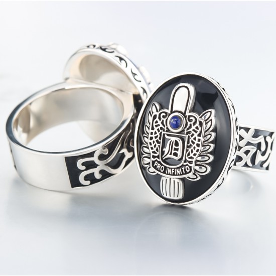Men`s Vampire Diaries Daylight Amulet Halloween Lapis Lazuli Agate Custom A-Z Initial Sterling Silver Ring Men`s Vampire Diaries Daylight Amulet Halloween Lapis Lazuli Agate Custom A-Z Initial Sterling Silver Ring