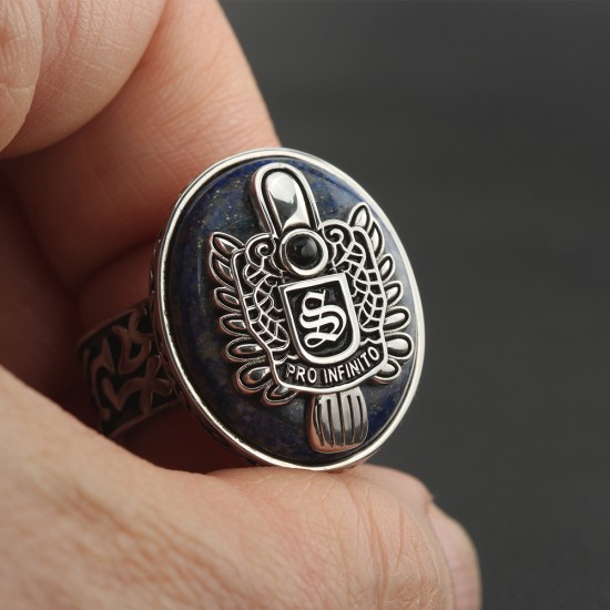 Men`s Vampire Diaries Daylight Amulet Halloween Lapis Lazuli Agate Custom A-Z Initial Sterling Silver Ring Men`s Vampire Diaries Daylight Amulet Halloween Lapis Lazuli Agate Custom A-Z Initial Sterling Silver Ring