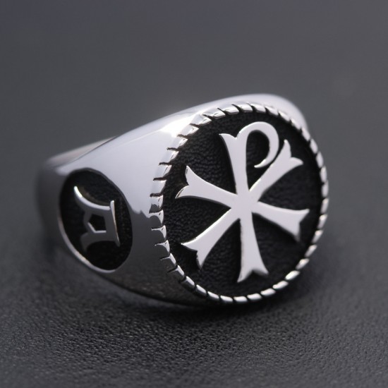 Vintage Alpha Omega Chi Rho PX Cross Christian Orthodox Church Symbol Sterling Silver Ring Vintage Alpha Omega Chi Rho PX Cross Christian Orthodox Church Symbol Sterling Silver Ring