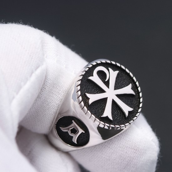 Vintage Alpha Omega Chi Rho PX Cross Christian Orthodox Church Symbol Sterling Silver Ring Vintage Alpha Omega Chi Rho PX Cross Christian Orthodox Church Symbol Sterling Silver Ring