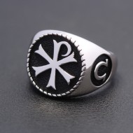 Vintage Alpha Omega Chi Rho PX Cross Christian Orthodox Church Symbol Sterling Silver Ring