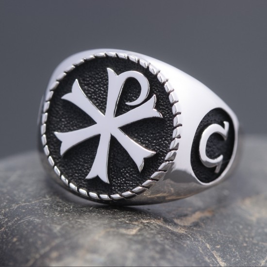 Vintage Alpha Omega Chi Rho PX Cross Christian Orthodox Church Symbol Sterling Silver Ring Vintage Alpha Omega Chi Rho PX Cross Christian Orthodox Church Symbol Sterling Silver Ring
