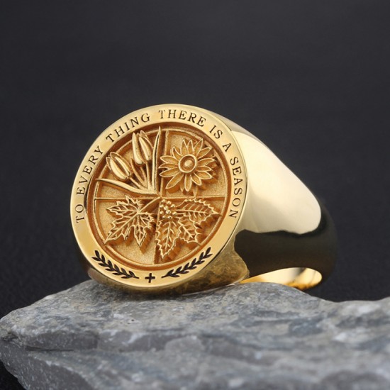 Holy Bible Ecclesiastes 3 Tulips Sunflowers Maple Leaves Mistletoe, To Every Thing There Is A Season Freemason Signet Silver Ring Holy Bible Ecclesiastes 3 Tulips Sunflowers Maple Leaves Mistletoe, To Every Thing There Is A Season Freemason Signet Silver Ring