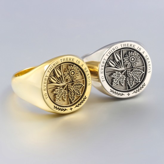 Holy Bible Ecclesiastes 3 Tulips Sunflowers Maple Leaves Mistletoe, To Every Thing There Is A Season Freemason Signet Silver Ring Holy Bible Ecclesiastes 3 Tulips Sunflowers Maple Leaves Mistletoe, To Every Thing There Is A Season Freemason Signet Silver Ring