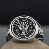Vintage US Navy Military Veterans Eagle Anchor 925 Sterling Silver Ring