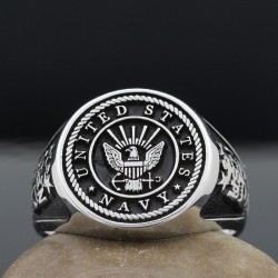 Vintage US Navy Military Veterans Eagle Anchor 925 Sterling Silver Ring