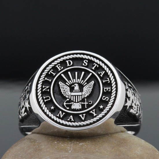 Vintage US Navy Military Veterans Eagle Anchor 925 Sterling Silver Ring Vintage US Navy Military Veterans Eagle Anchor 925 Sterling Silver Ring