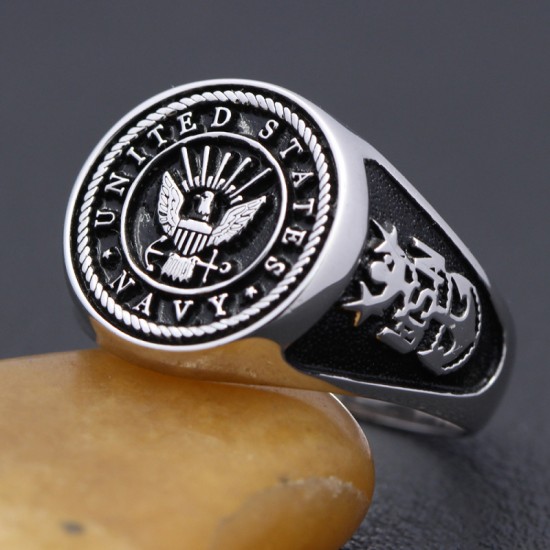 Vintage US Navy Military Veterans Eagle Anchor 925 Sterling Silver Ring Vintage US Navy Military Veterans Eagle Anchor 925 Sterling Silver Ring