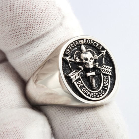 United States Army Special Forces De Oppresso Liber Skull Genuine Sterling Silver Ring United States Army Special Forces De Oppresso Liber Skull Genuine Sterling Silver Ring